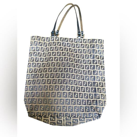 Fendi Tote Bag Zucca Zucchino Monogram FF Logo Brown Canvas Leather Vintage - Picture 1 of 13
